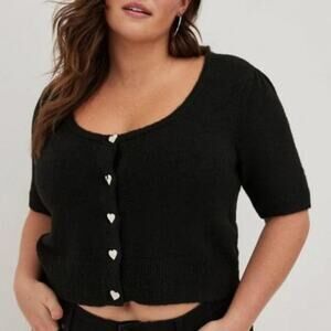 Torrid Womens Cropped Cardigan Sweater Plus Size 2X Heart Buttons Dark Coquette